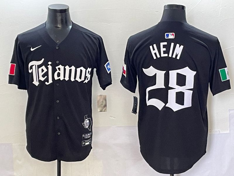 Men 2025 Texas Rangers #28 Heim Black Five generations Joint Name Nike MLB Jersey style 1